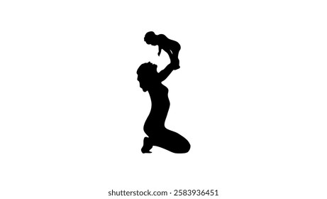 Mother Holding Baby symbol, black isolated silhouette