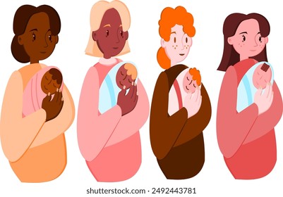 mother holding baby, woman holding baby, different skin colors