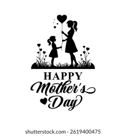 Mother Holding Baby's hand Silhouette with Happy Mother’s Day Typography Design, happy mother's day vector graphic with beautiful lettering and hearts for greeting cards, banners, events, etc.