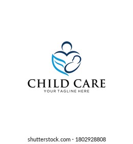 Mother Holding Child Baby Heart Shape Logo Design Vector Template. Medicine Clinic Care Charity Fund Logotype Concept Icon.