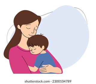 mother holding child. illustration of mother with her little son. concept of mother love relationship between mother and child. mothers day
