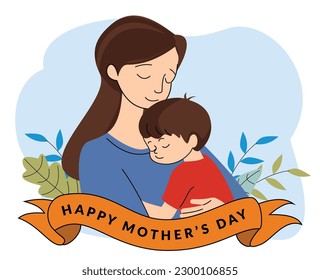 mother holding child. illustration of mother with her little son. concept of mother love relationship between mother and child. mothers day