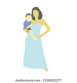 Mãe segurando filho no quadril vetor ilustração isolado no fundo branco 