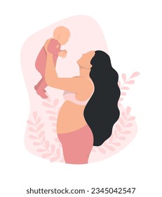 Mother Holding Child pink background,vectot