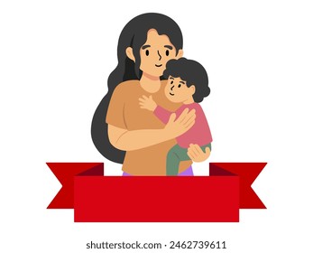 Mother Holding Child Ribbon Background