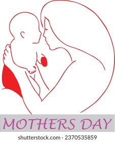 Mother Holding A Child S Line Drawing With Both Hands 