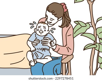 
mother holding a crying baby