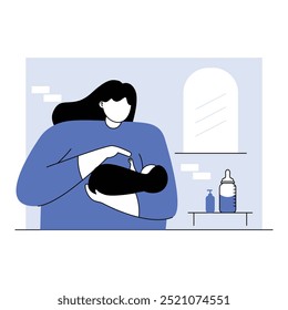 mother holding and cuddling her newborn baby. Perfect for family, parenting, and motherhood-related designs and projects - flat vector illustration