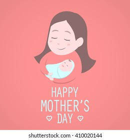 Mother holding cute baby. Happy Mothers' day. Vector illustration

