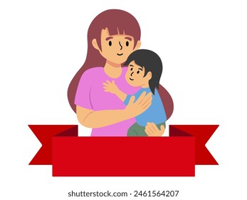 Mother Holding Daughter Ribbon Background