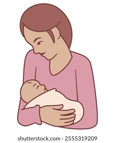  Mother holding her baby in her arms. Vector illustration. Mother's day, family, newborn. 