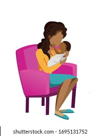 Mother holding her baby flate design