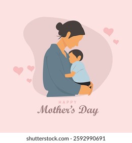 mother holding her baby. Happy Mother's Day card vector illustration.