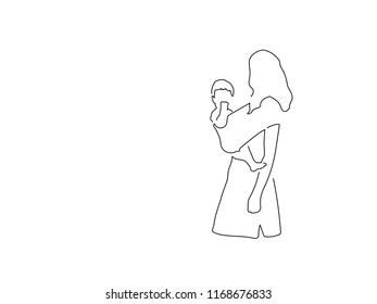 Mother holding her baby isolated line drawing, vector illustration design. Maternity collection.