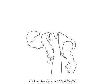 Mother holding her baby isolated line drawing, vector illustration design. Maternity collection.