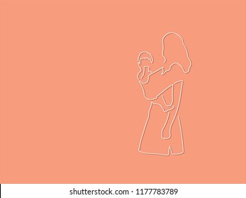 Mother holding her baby isolated line drawing, vector illustration design. Maternity collection.