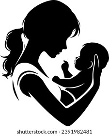 Mother Holding Her Baby Silhouette Vector Illustration