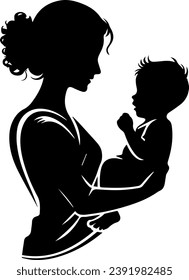 Mother Holding Her Baby Silhouette Vector Illustration