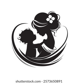 Mother Holding Her Baby Silhouette for mother's day Vector Illustration