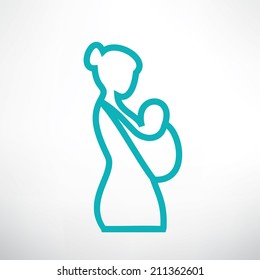 mother is  holding her baby in a sling, isolated vector symbol