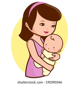 Mother holding her baby. Vector illustration