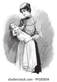 Mother holding her baby / vintage illustration from Die Frau als hausarztin 1911