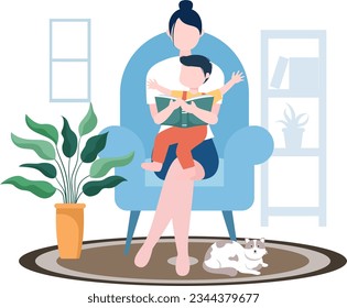 A Mother Holding Her Child In Her Hands Sitting On Chair Vector Illustration