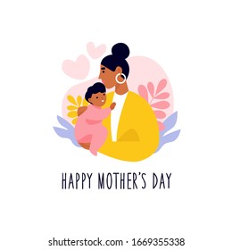 Mother holding her child. Happy Mother's Day postcard, banner, newsletter. Flat vector illustration.