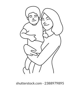 mother holding her child illustration vector hand drawn isolated on white background