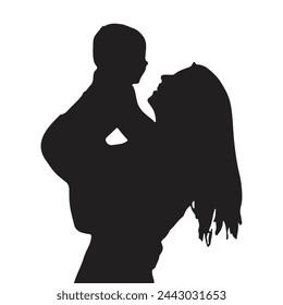 Mother holding her newborn, silhouette