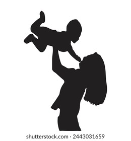 Mother holding her newborn, silhouette