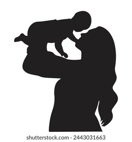 Mother holding her newborn, silhouette