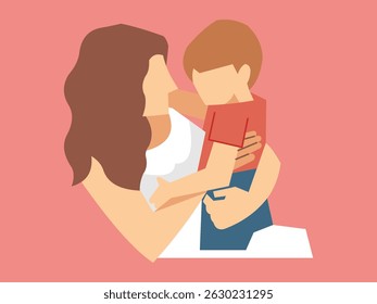 A mother is holding her son, full of happiness vector design