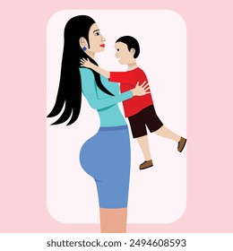 A mother is holding her son. Illustration for a special mother's day.
