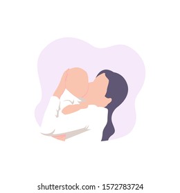 Mother holding and kiss her baby in flat vector illustration, mom care her baby in flat illustration can be use for greeting card in mother's day event or new baby born