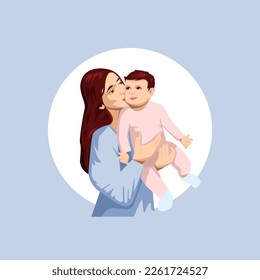 mother holding and kissing baby vector illustration
