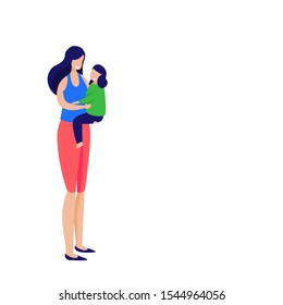 Mother holding and little daughter. Woman taking kid into arms vector illustration. Motherhood, family concept for banner, website design or landing web page