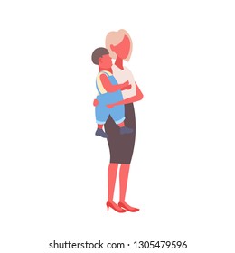 mother holding little son woman embracing baby boy family concept isolated male female cartoon characters full length flat isolated