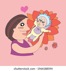 The mother is holding a lovely baby.