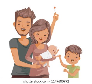 
Mother Holding Newborn Baby. The Brother Greeted Her First Sister. Little Daughter And Son Is Healthy. Husband Embraces Wife. Welcomed The Birth Of A New Member Of The Family. Moments Of Happy Family