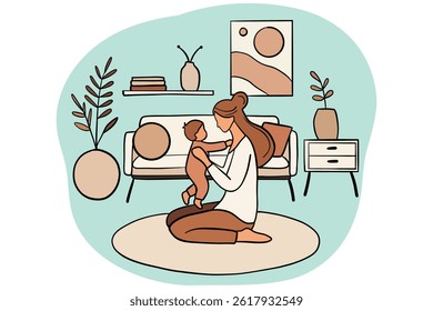 Mother Holding Newborn Baby – Cozy Parenting Illustration.