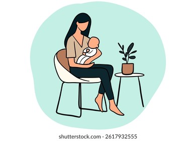Mother Holding Newborn Baby – Cozy Parenting Illustration.