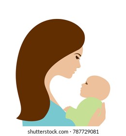 Mother holding newborn baby, isolated