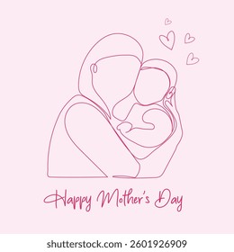  Mother holding newborn baby line drawing, line drawing of mother holding young child on her arm, mothers day , vector line art