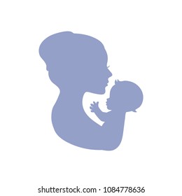 Mother Holding Newborn Baby Silhouette Vector Illustration. Can Be Used As Logo Icon.