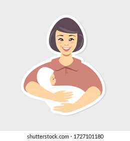 Mother holding newborn baby. Vector flat illustration