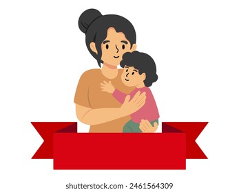 Mother Holding Son Ribbon Background
