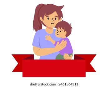 Mother Holding Son Ribbon Background