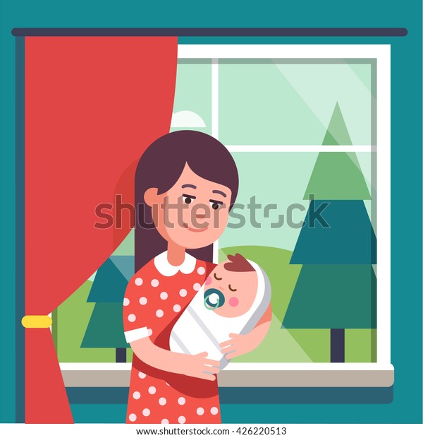 Mother Holding Swaddled Baby Boy Sucking Stock Vector Royalty Free