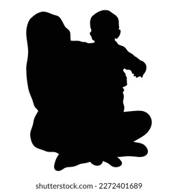 Mother holding toddler silhouette vector illustration isolated on white. Silhouette vector art.